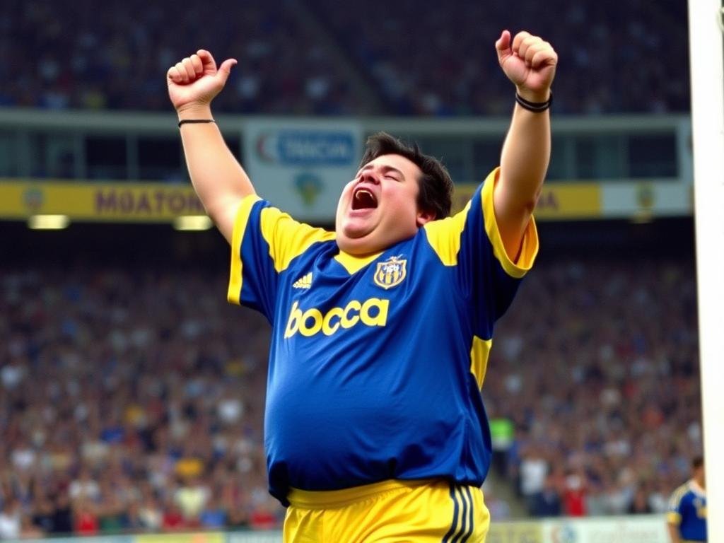 Diego Maradona celebrating a goal during his final stint at Boca Juniors in 1997