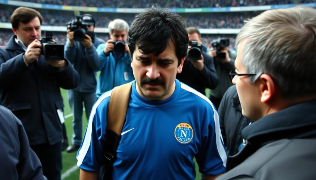 Diego Maradona leaving the field after testing positive for cocaine in 1991