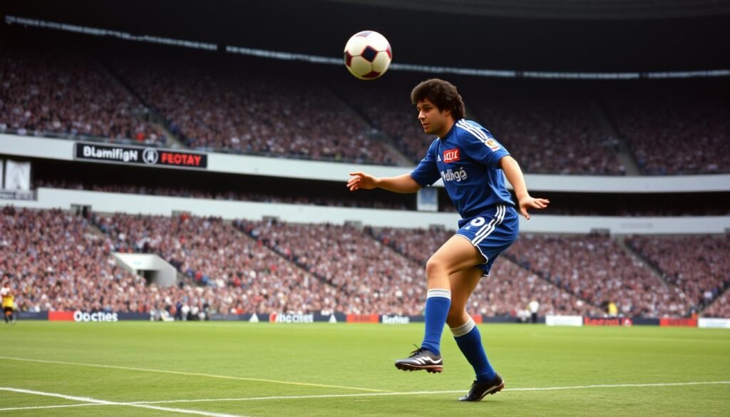 Diego Maradona performing his famous warm-up routine to 'Live is Life' before the UEFA Cup semi-final against Bayern Munich in 1989