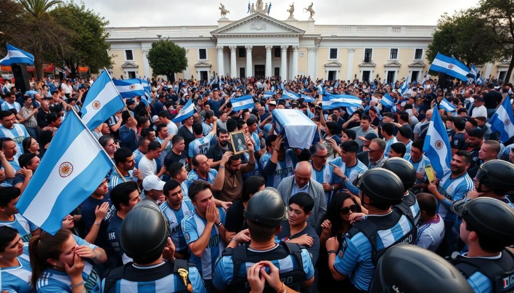 Fans mourning outside Diego Maradona's funeral at Casa Rosada in Buenos Aires, November 2020