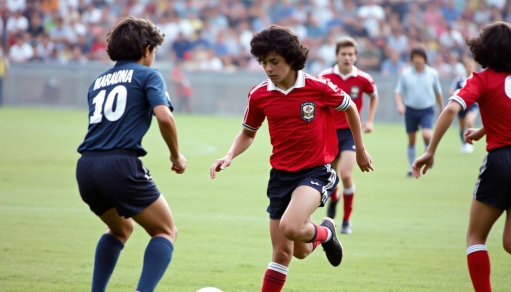 Teenage Diego Maradona making his professional debut for Argentinos Juniors in 1976