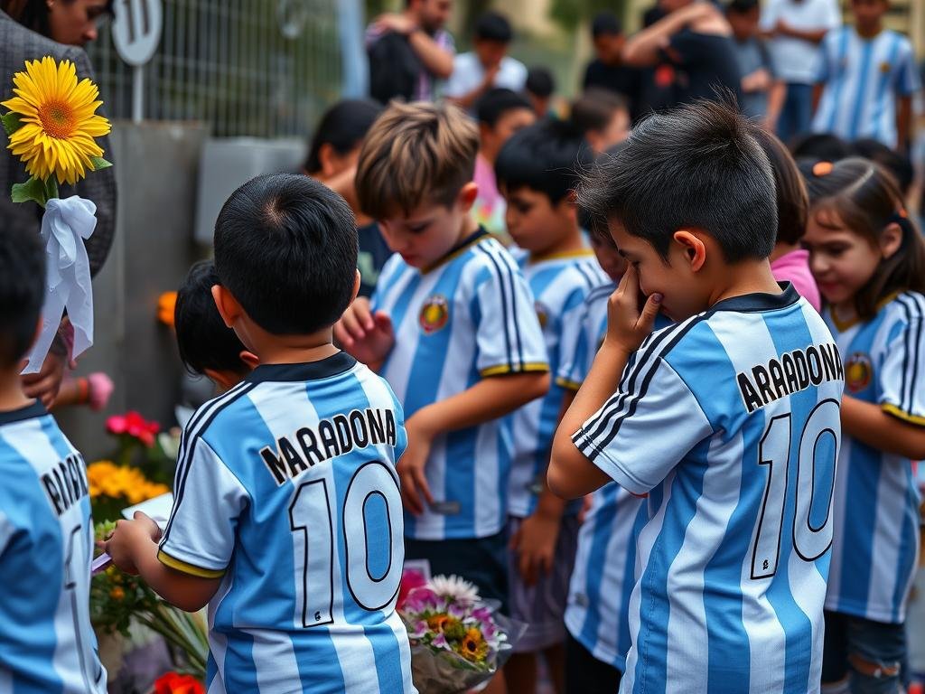 Young fans at Maradona's memorial in Buenos Aires wearing Argentina jerseys with his number 10