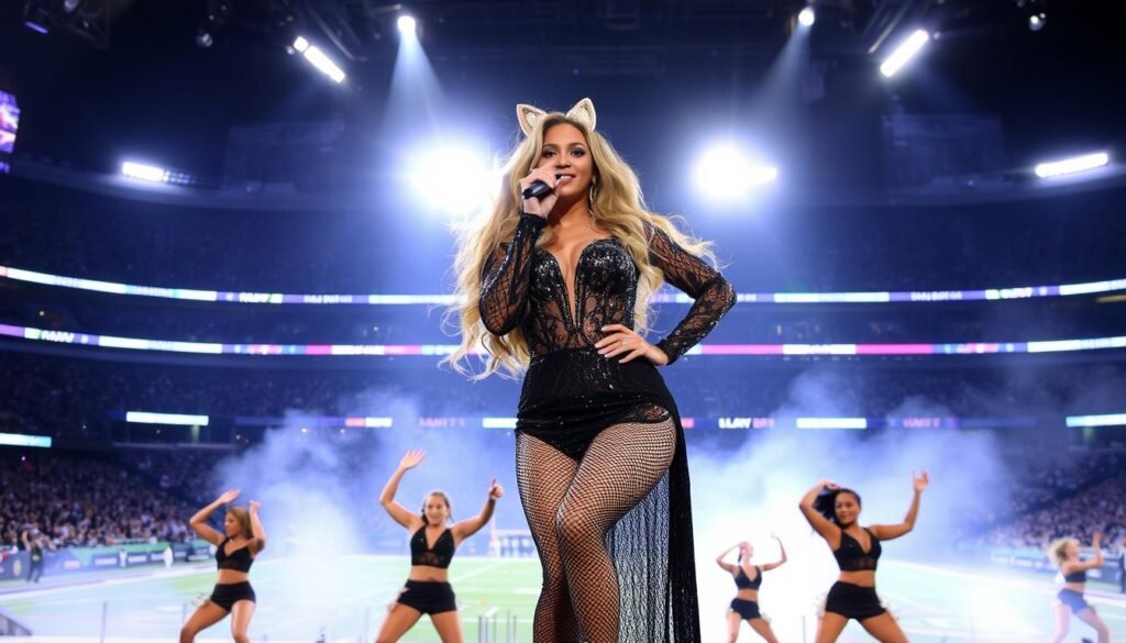 Beyoncé performing at the 2013 Super Bowl Halftime Show Beyoncé performing at the 2013 Super Bowl Halftime Show