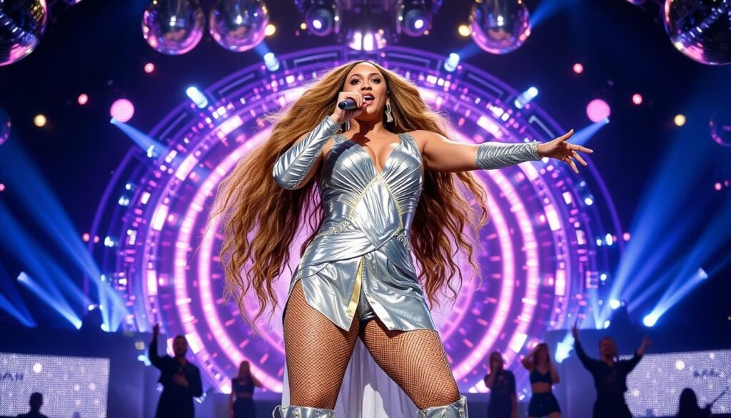 Beyoncé performing during the Renaissance World Tour Beyoncé performing during the Renaissance World Tour