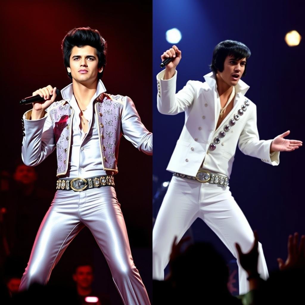 Bruno Mars performing in an Elvis-inspired style