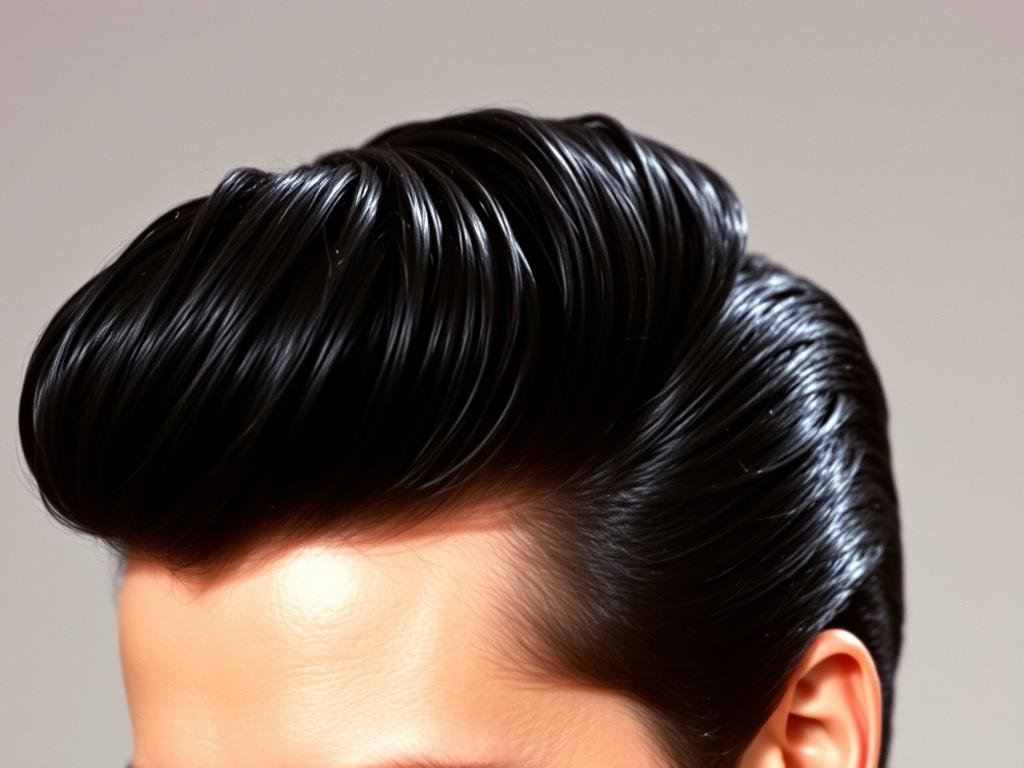 Close-up of Elvis Presley's iconic pompadour hairstyle