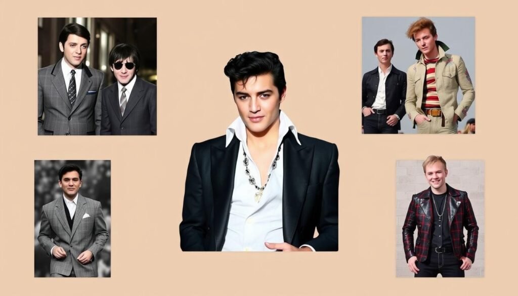 Collage showing Elvis Presley's influence on later musicians' style