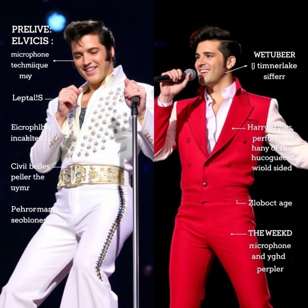 Collage showing Elvis's influence on modern performers' techniques