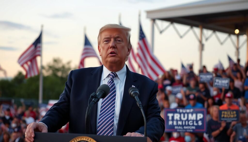 Donald Trump speaking at a post-presidency rally Donald Trump speaking at a post-presidency rally