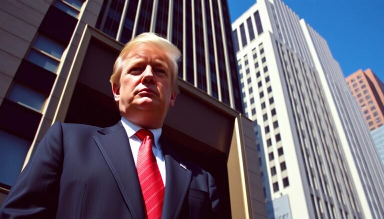 Donald Trump standing in front of Trump Tower in New York City