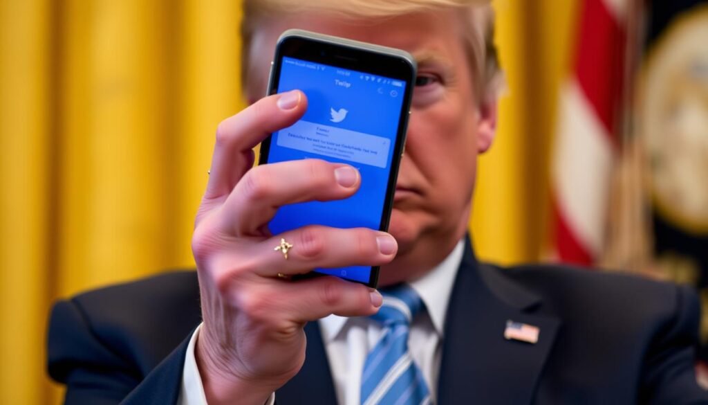 Donald Trump using Twitter on a smartphone Donald Trump using Twitter on a smartphone