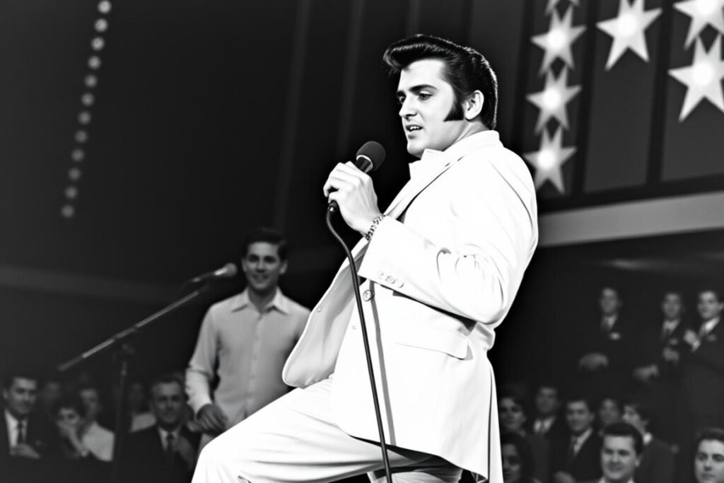 Elvis Presley performing on The Ed Sullivan Show in 1956