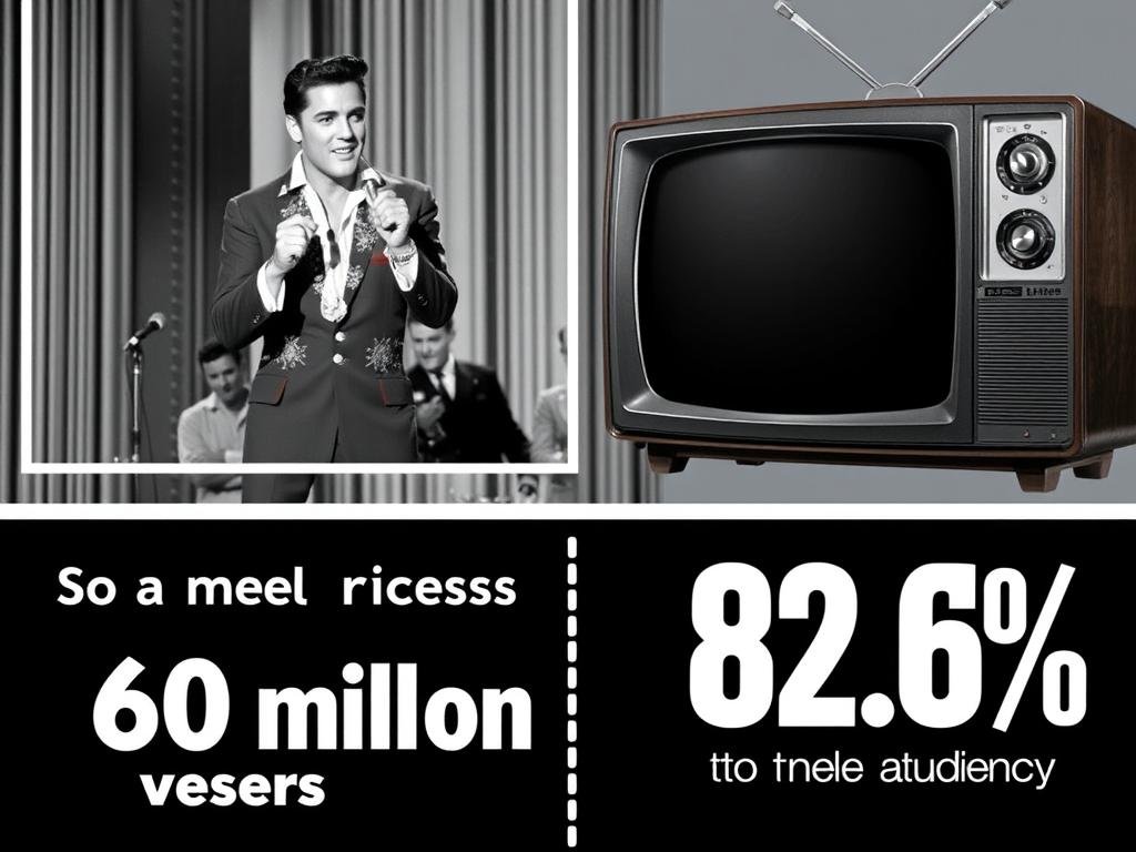 Elvis Presley performing on The Ed Sullivan Show with viewing statistics