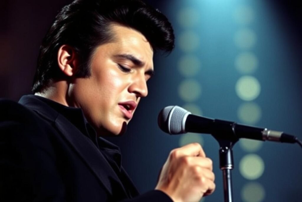 Elvis Presley singing gospel music with passion and intensity