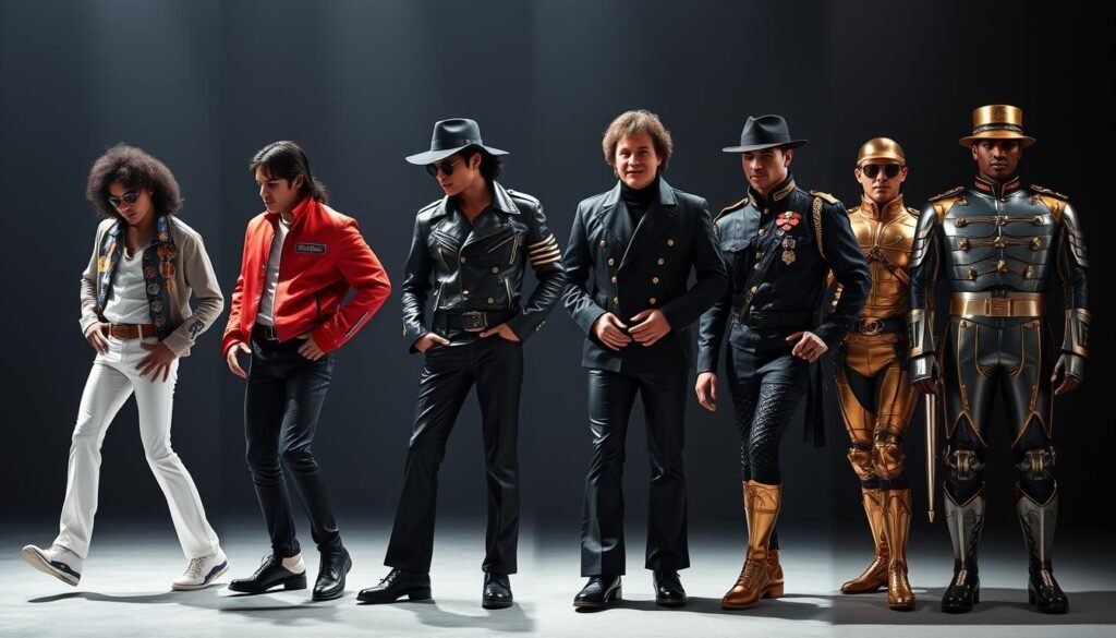 Evolution of Michael Jackson's iconic fashion styles throughout his career, from Off the Wall to This Is It Evolution of Michael Jackson's iconic fashion styles throughout his career, from Off the Wall to This Is It