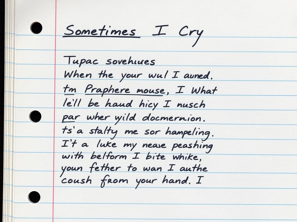 Handwritten page of Tupac's poem 'Sometimes I Cry'