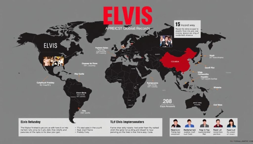 Map showing Elvis Presley's global influence with fans around the world