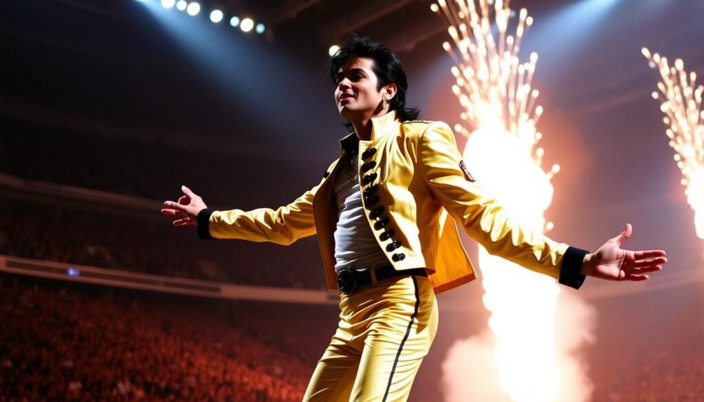Michael Jackson performing during his HIStory World Tour, showcasing his enduring star power and stage presence Michael Jackson performing during his HIStory World Tour, showcasing his enduring star power and stage presence