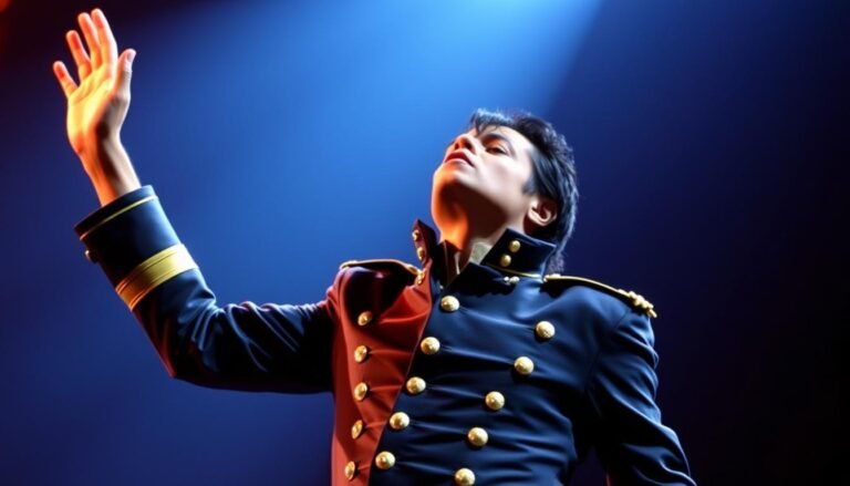 Michael Jackson performing on stage during the Dangerous World Tour, showcasing his iconic style and energetic performance