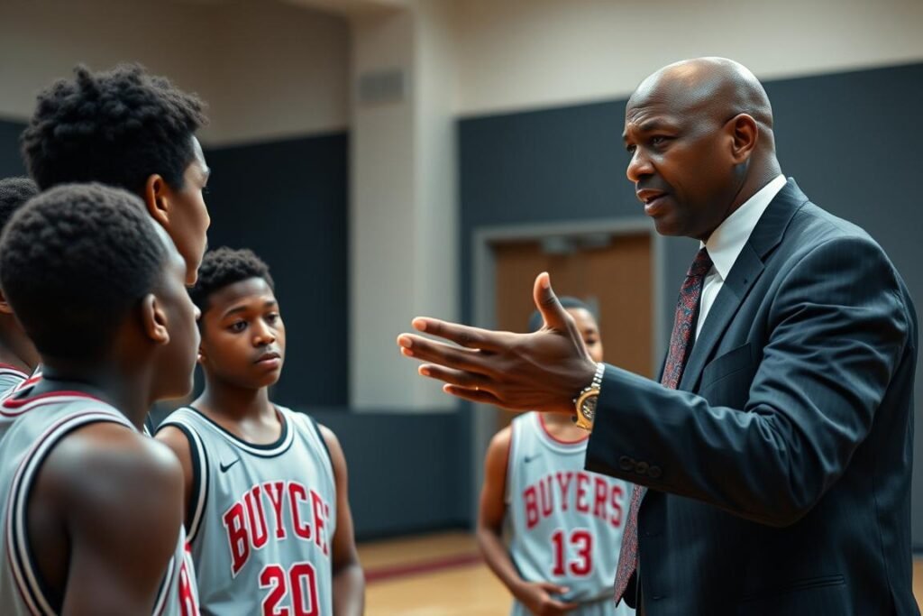 Michael Jordan mentoring younger players, passing on his Air to the Throne wisdom Michael Jordan mentoring younger players, passing on his Air to the Throne wisdom