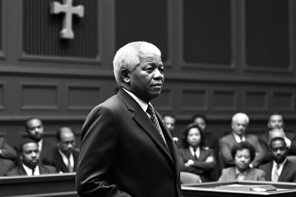 Nelson Mandela during the Rivonia Trial where he delivered his famous speech