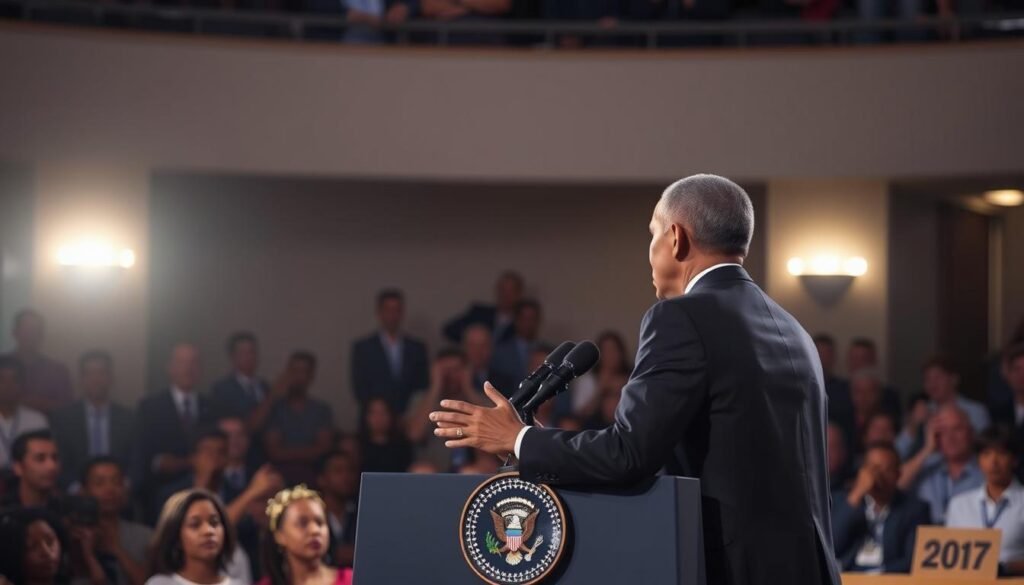 Obama's farewell address referencing Yes We Can legacy