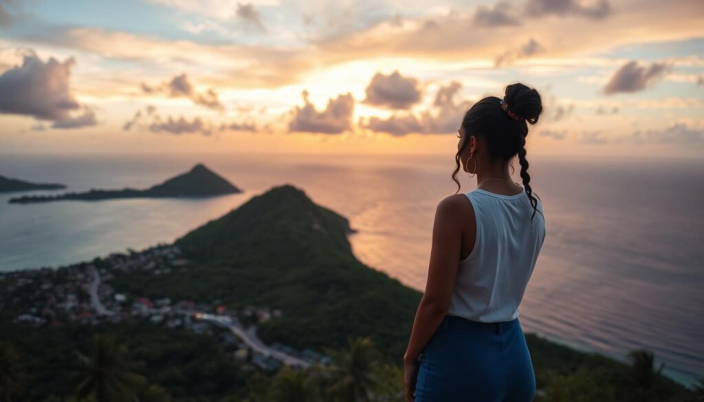 Rihanna overlooking Barbados coastline, symbolizing her journey from island roots to becoming the country's first billionaire Rihanna overlooking Barbados coastline, symbolizing her journey from island roots to becoming the country's first billionaire