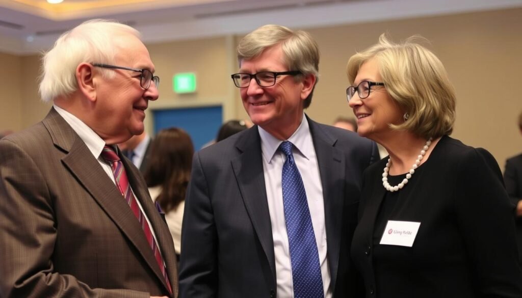 Warren Buffett with Bill and Melinda Gates discussing the Giving Pledge as part of the Oracle of Omaha's legacy Warren Buffett with Bill and Melinda Gates discussing the Giving Pledge as part of the Oracle of Omaha's legacy