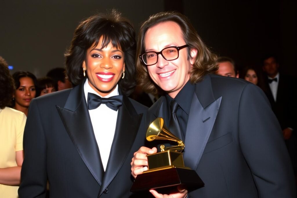 Whitney Houston with Clive Davis at an award show, representing the commercial pressures that contributed to Whitney Houston Voice and Tragedy Whitney Houston with Clive Davis at an award show, representing the commercial pressures that contributed to Whitney Houston Voice and Tragedy