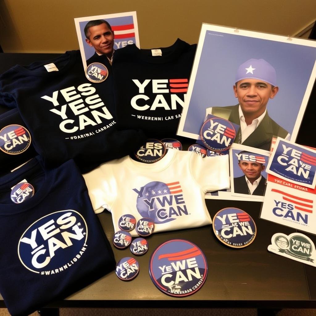 Yes We Can merchandise including t-shirts and buttons Yes We Can merchandise including t-shirts and buttons