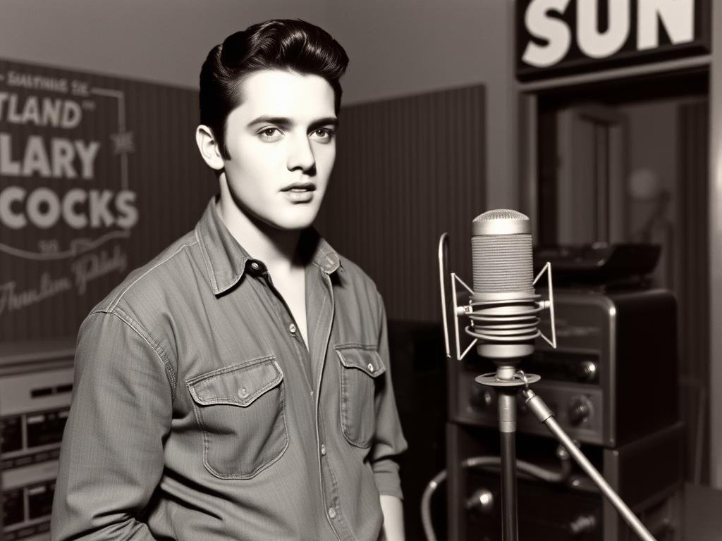 Young Elvis Presley at Sun Records studio in Memphis