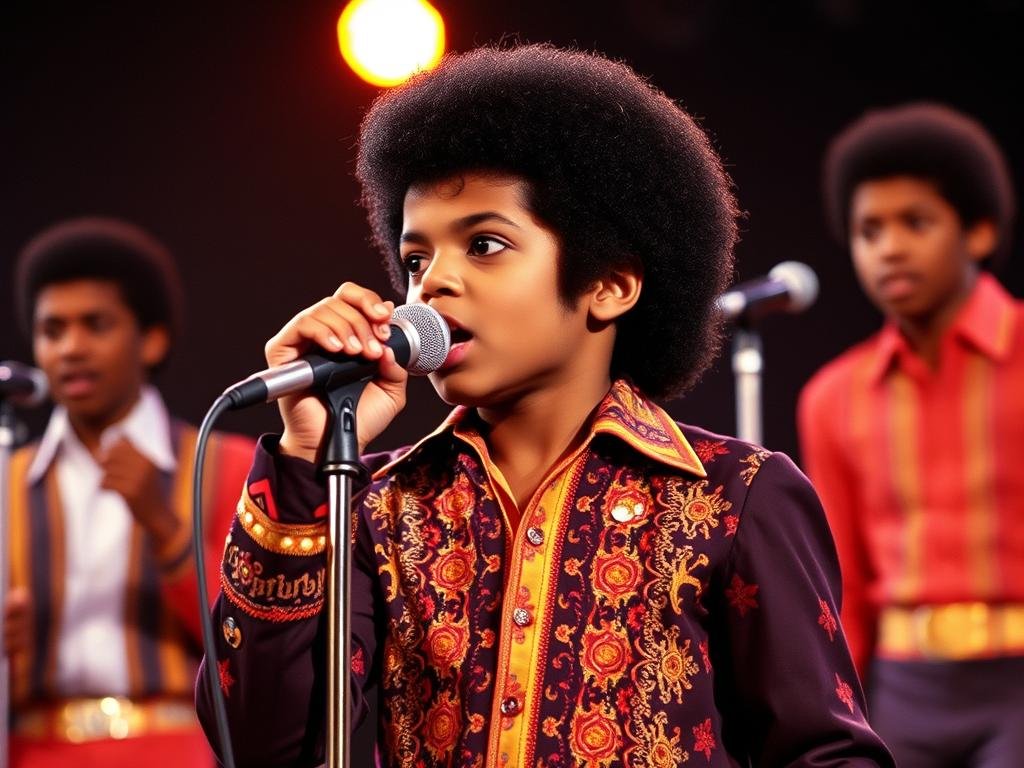 Young Michael Jackson performing with the Jackson 5 in the early 1970s, showing his early star power Young Michael Jackson performing with the Jackson 5 in the early 1970s, showing his early star power