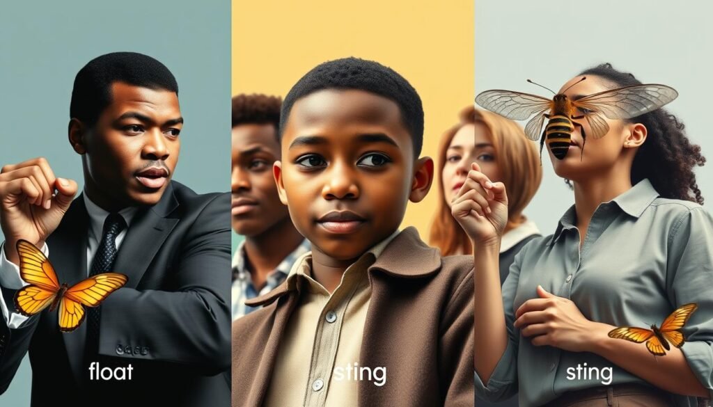 A diverse group of people applying Ali's principles in various life situations