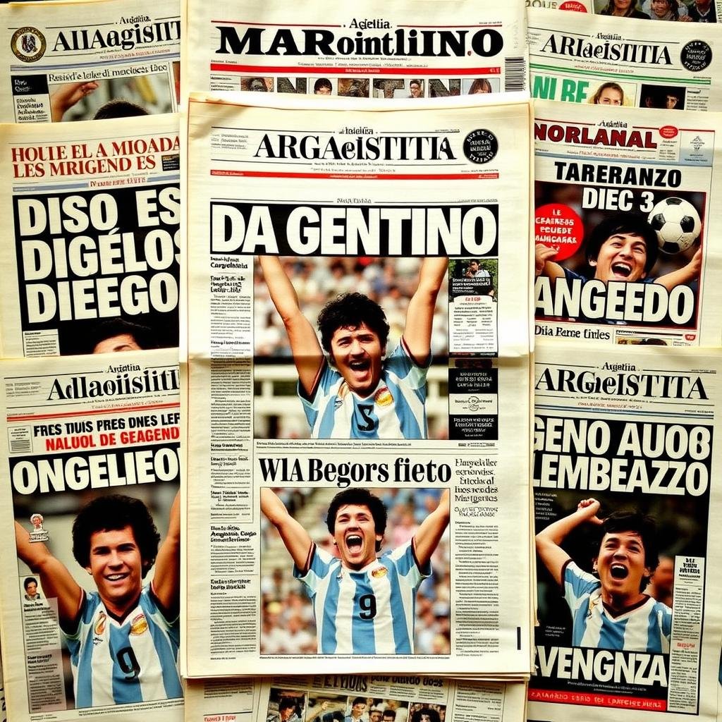 Argentine newspaper headlines celebrating Maradona as a national hero