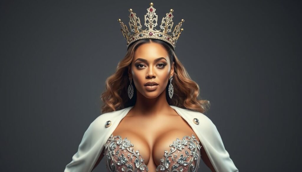 Beyoncé in a powerful pose symbolizing her continuing reign and influence in music and culture