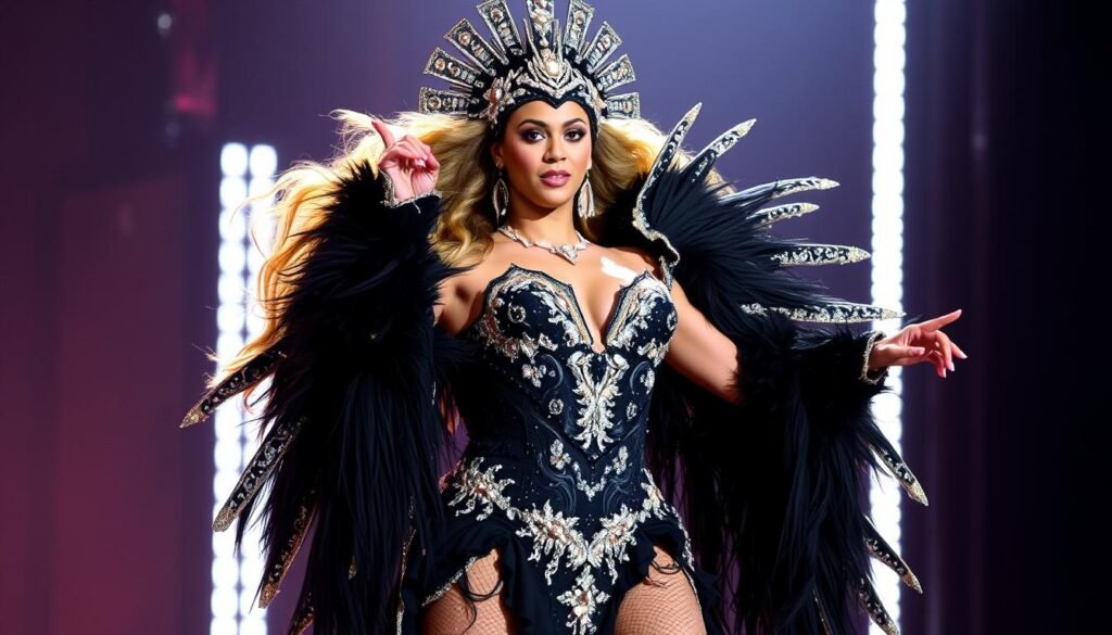 Beyoncé performing as her alter ego Sasha Fierce, showing her artistic evolution and stage presence