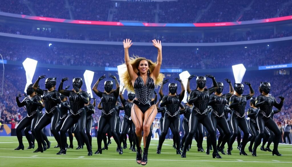 Beyoncé's powerful 2016 Super Bowl halftime performance that referenced Black Panther imagery and made a cultural statement