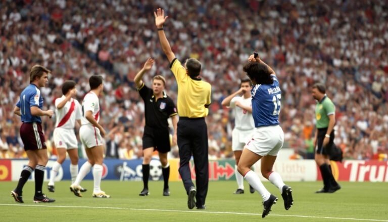 Diego Maradona celebrating the Hand of God goal against England in the 1986 World Cup quarter-final
