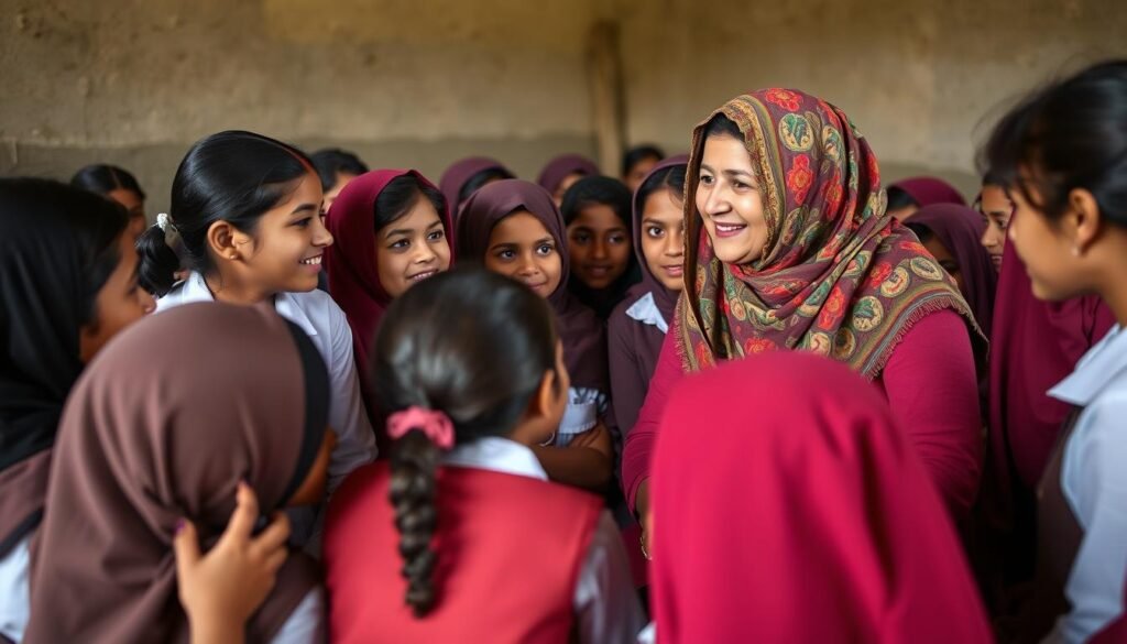 Malala visiting a girls' school in a refugee camp through Malala Fund work Malala visiting a girls' school in a refugee camp through Malala Fund work