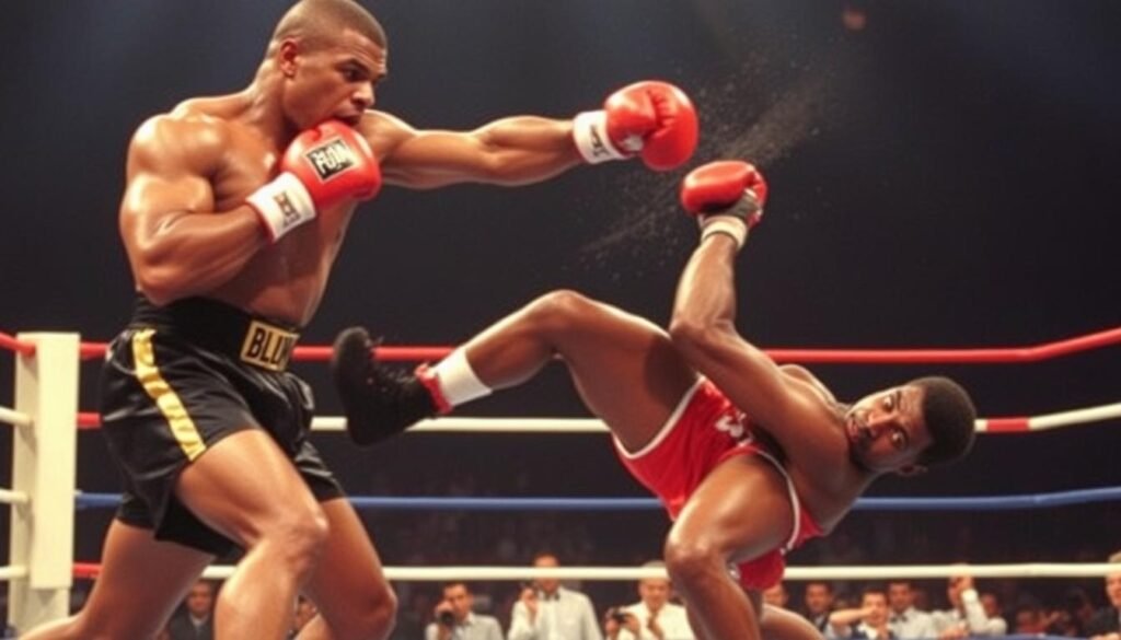 Mike Tyson knocking out Michael Spinks in 91 seconds Mike Tyson knocking out Michael Spinks in 91 seconds
