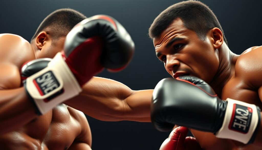 Muhammad Ali delivering his famous sting - a precise, lightning-fast jab