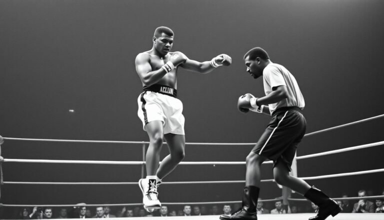 Muhammad Ali demonstrating his famous floating footwork in the ring against Sonny Liston