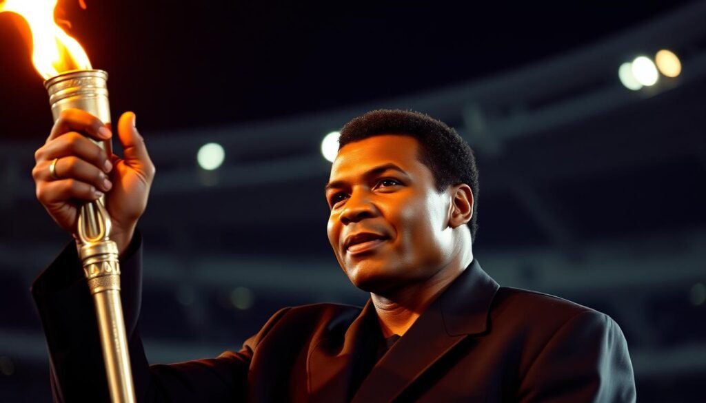 Muhammad Ali lighting the Olympic torch at the 1996 Atlanta Olympics despite his Parkinson's disease