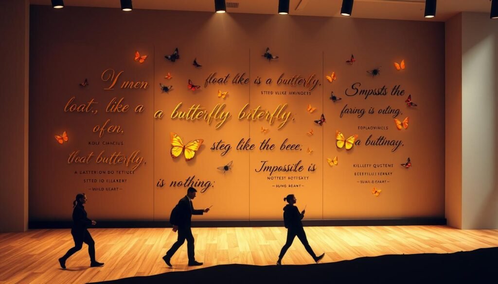 Muhammad Ali quotes and principles displayed in a motivational setting