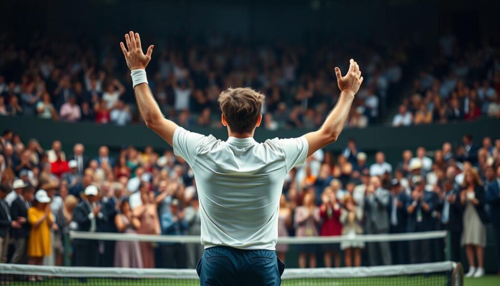 Roger Federer acknowledging the crowd after a victory Roger Federer acknowledging the crowd after a victory