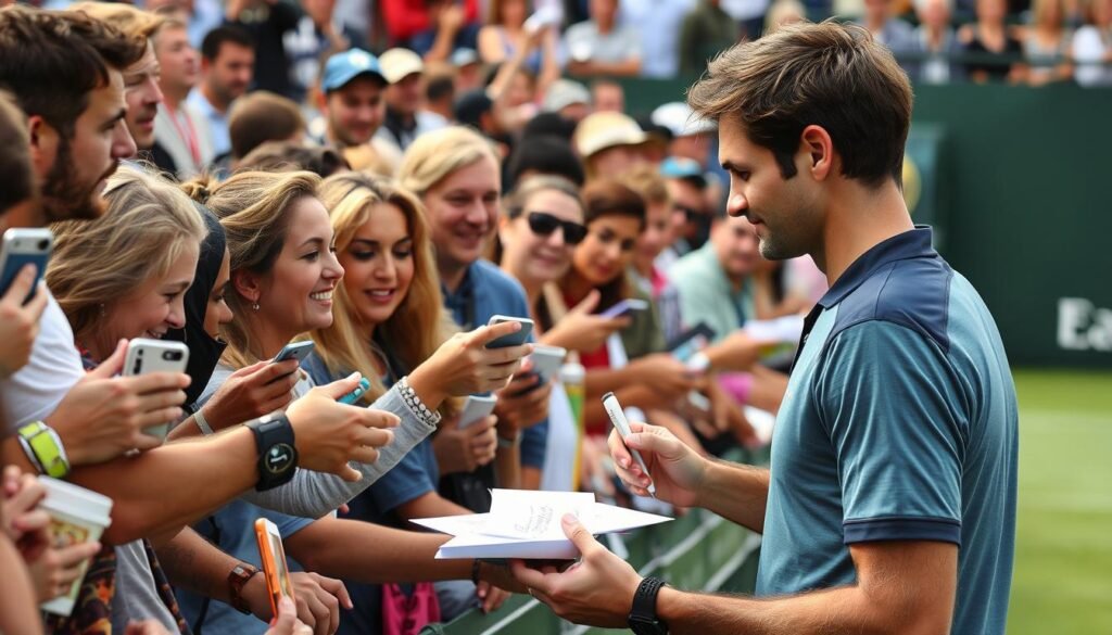 Roger Federer interacting with fans from around the world Roger Federer interacting with fans from around the world
