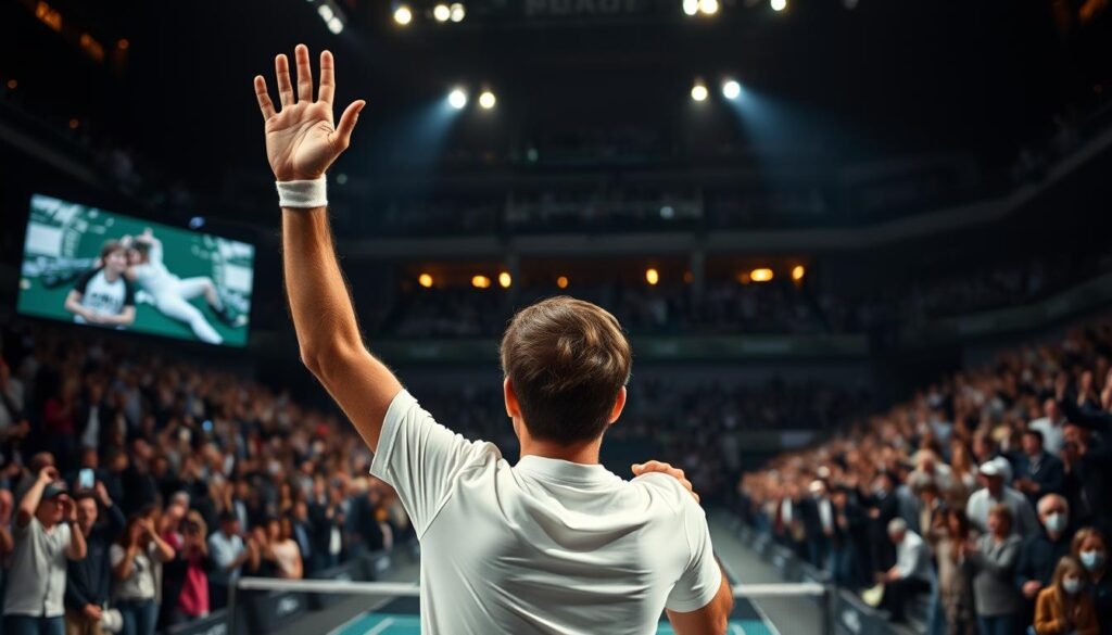 Roger Federer waving to fans during his final tournament Roger Federer waving to fans during his final tournament