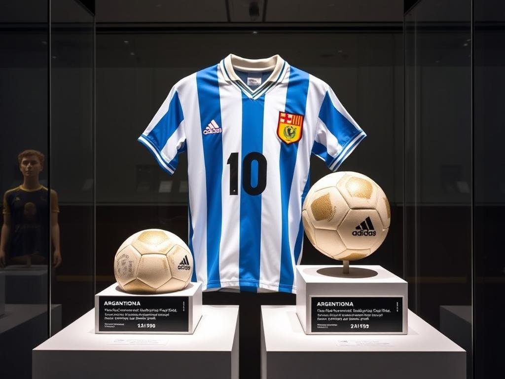 The actual match ball and Maradona's jersey from the Hand of God game at auction