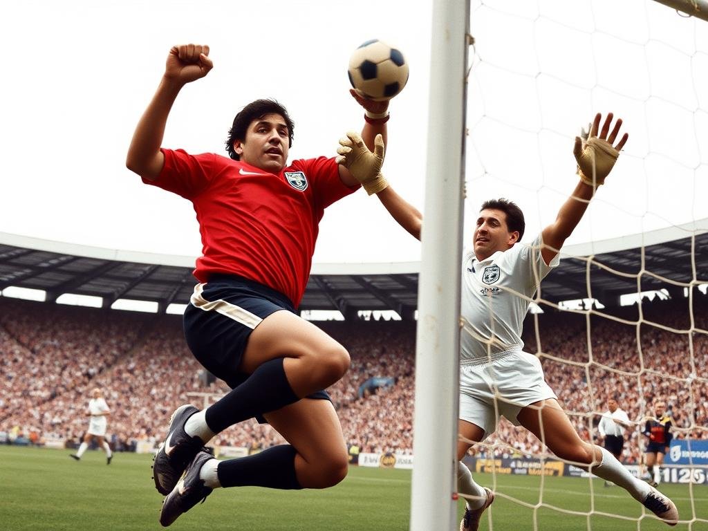 The exact moment of the Hand of God when Maradona's fist connected with the ball
