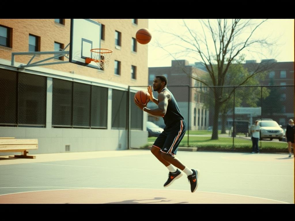 Young LeBron James playing basketball in Akron, Ohio showing early talent as the Kid From Akron Young LeBron James playing basketball in Akron, Ohio showing early talent as the Kid From Akron